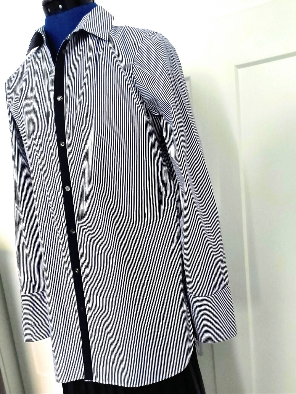 J. Crew Navy and White Narrow Stripe Button-Down Shirt